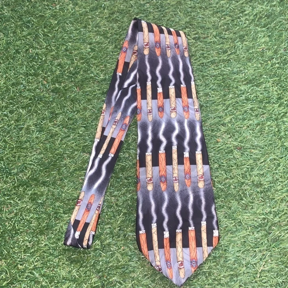 1990s 100% Silk Cigar Print Men’s Neck Tie Cigar Bar Cigar Lover Gift